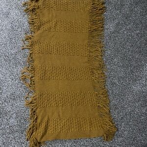 Mustard Yellow Knit Fringe Scarf